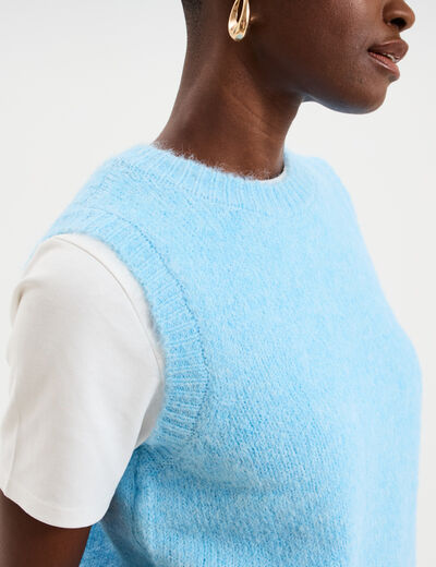 Pull sans manches col rond bleu clair femme