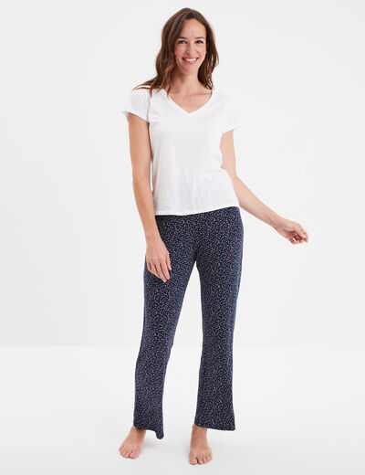 Pantalon de pyjama droit fluide bleu marine femme