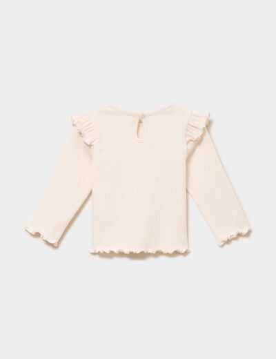 T-shirt c&ocirc;tel&eacute; volants aux &eacute;paules creme b&eacute;b&eacute; fille