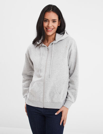 Sweat zippé à capuche gris clair femme