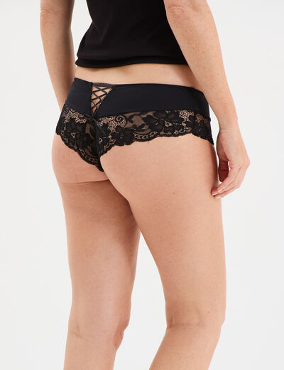 Shorty microfibre avec dentelle noir femme
