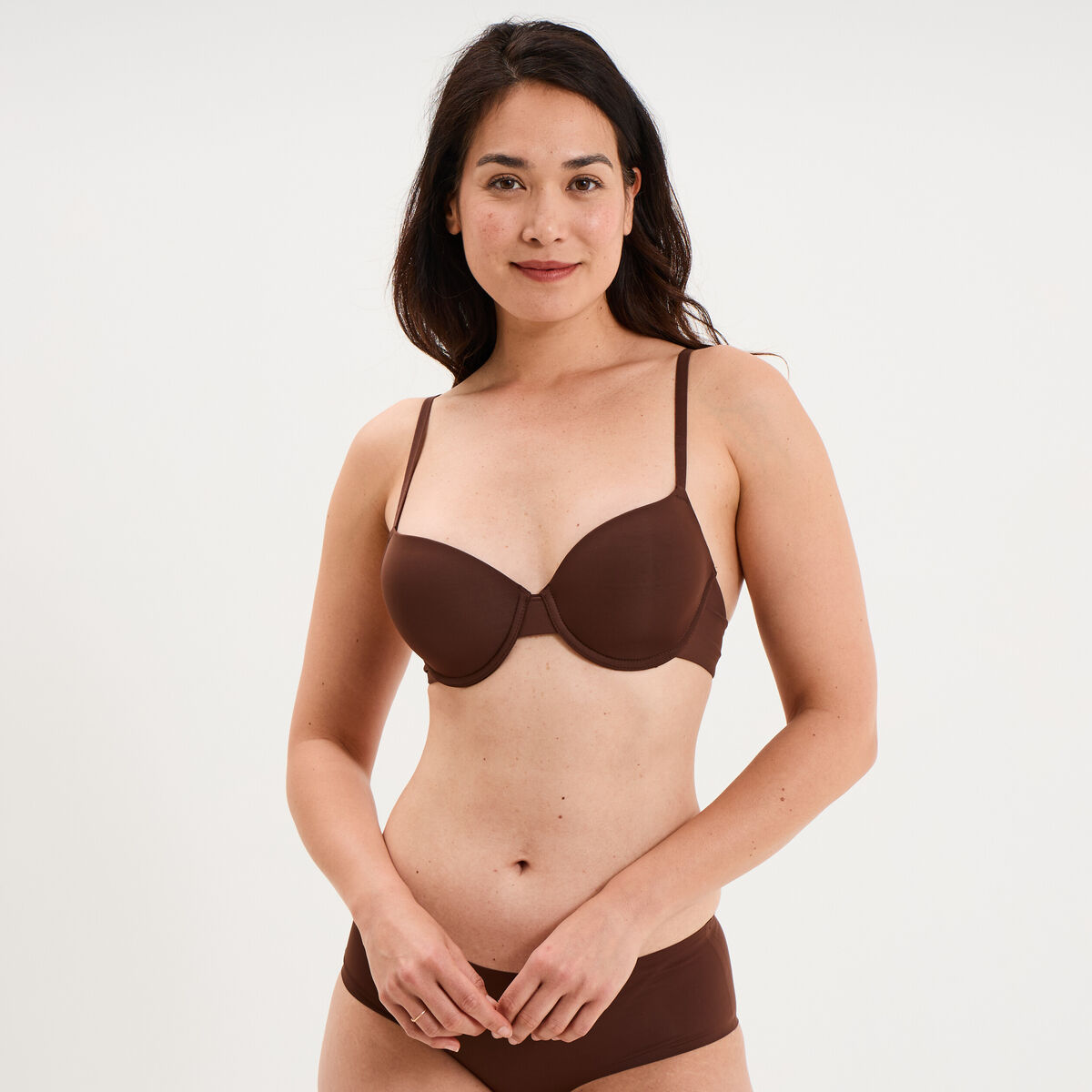 Soutien-gorge corbeille padd&eacute; microfibre marron femme