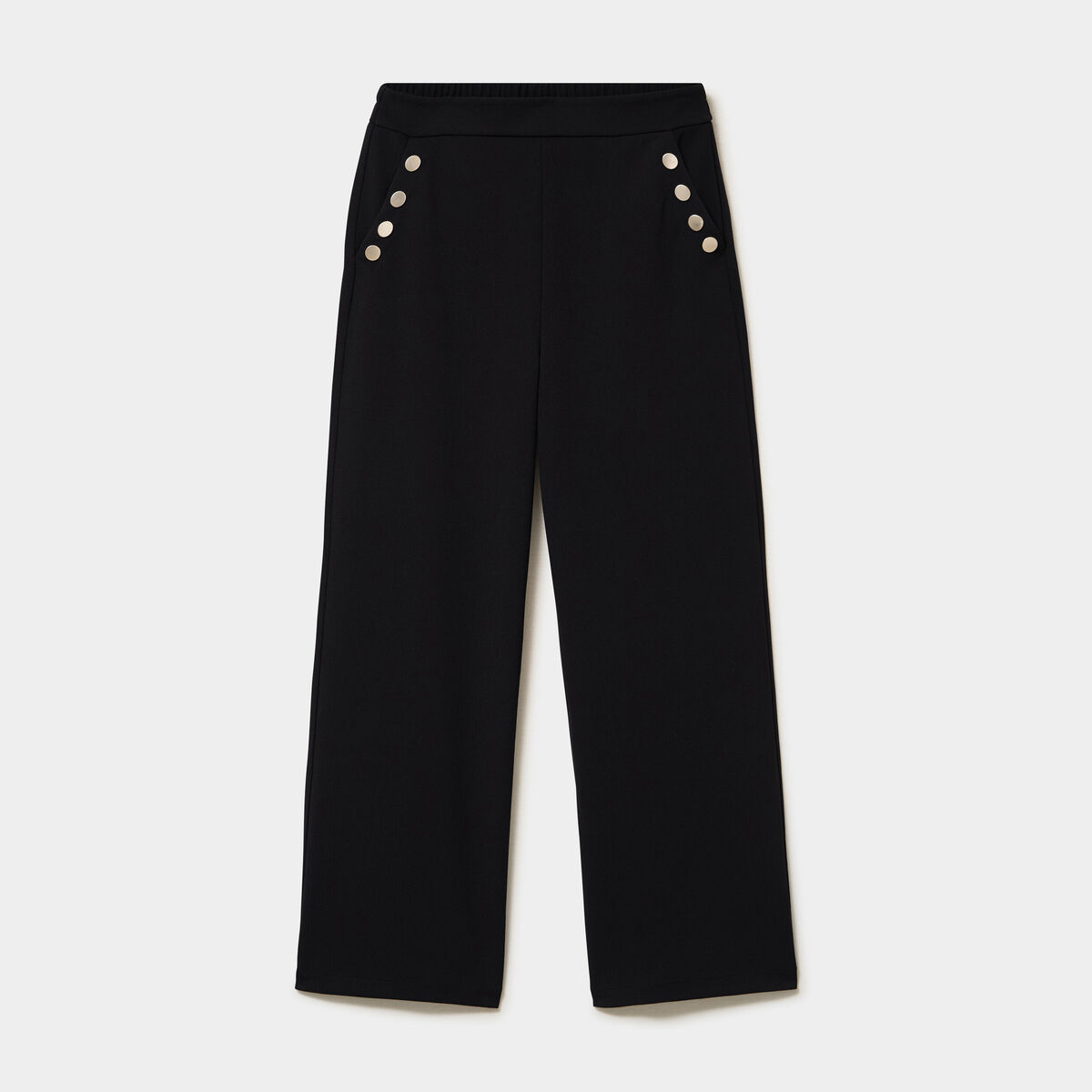 Pantalon &agrave; ponts flare effet cr&ecirc;pe noir femme
