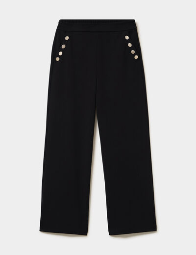 Pantalon &agrave; ponts flare effet cr&ecirc;pe noir femme