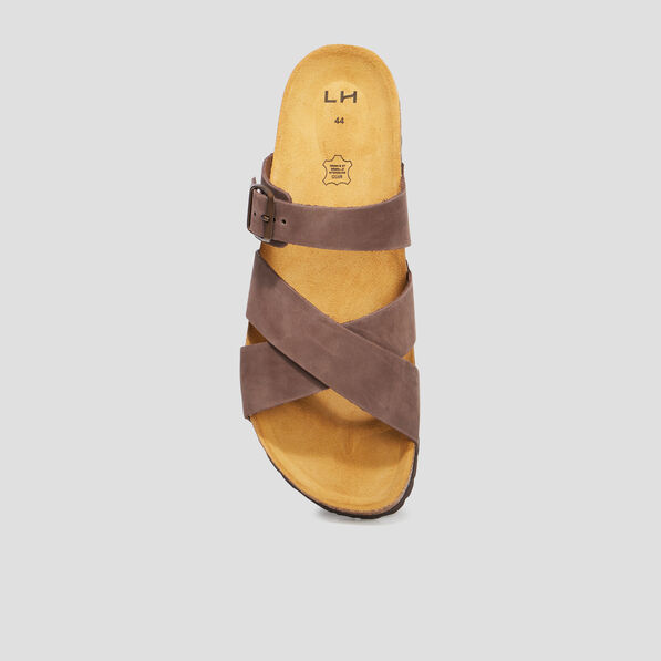 Mules bride d'attache en cuir marron homme