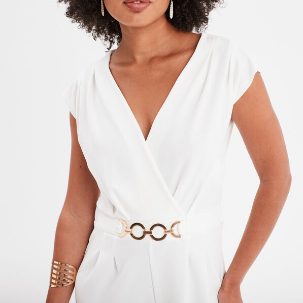 Combinaison pantalon bijou à la taille blanc femme