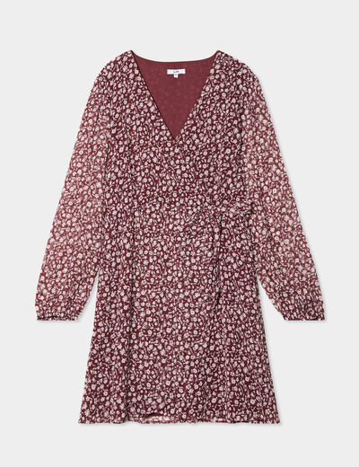 Robe manches longues col cache-coeur bordeaux femme