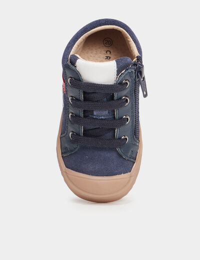 Baskets montantes zippées en cuir Creeks bleu marine bébé garçon