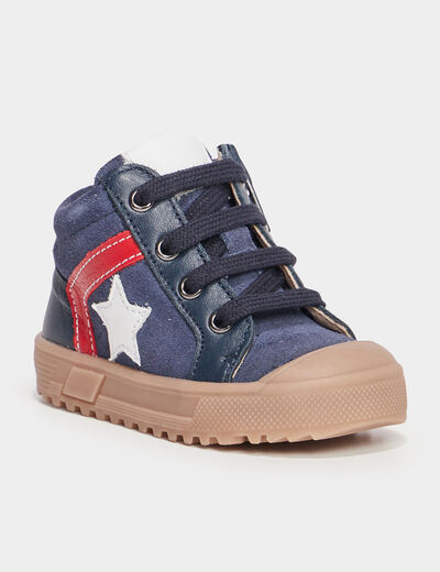 Baskets montantes zippées en cuir Creeks bleu marine bébé garçon