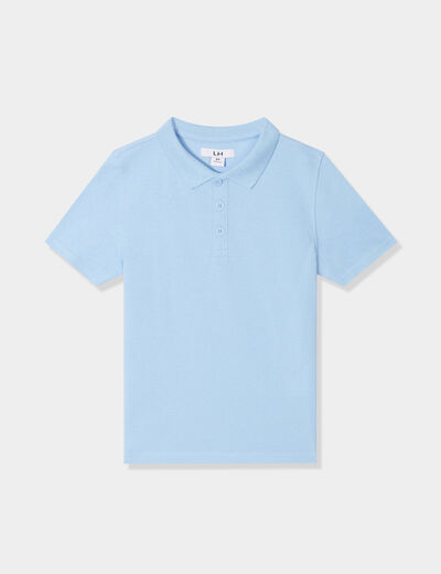 Polo manches courtes &agrave; d&eacute;tail brod&eacute; bleu pastel gar&ccedil;on