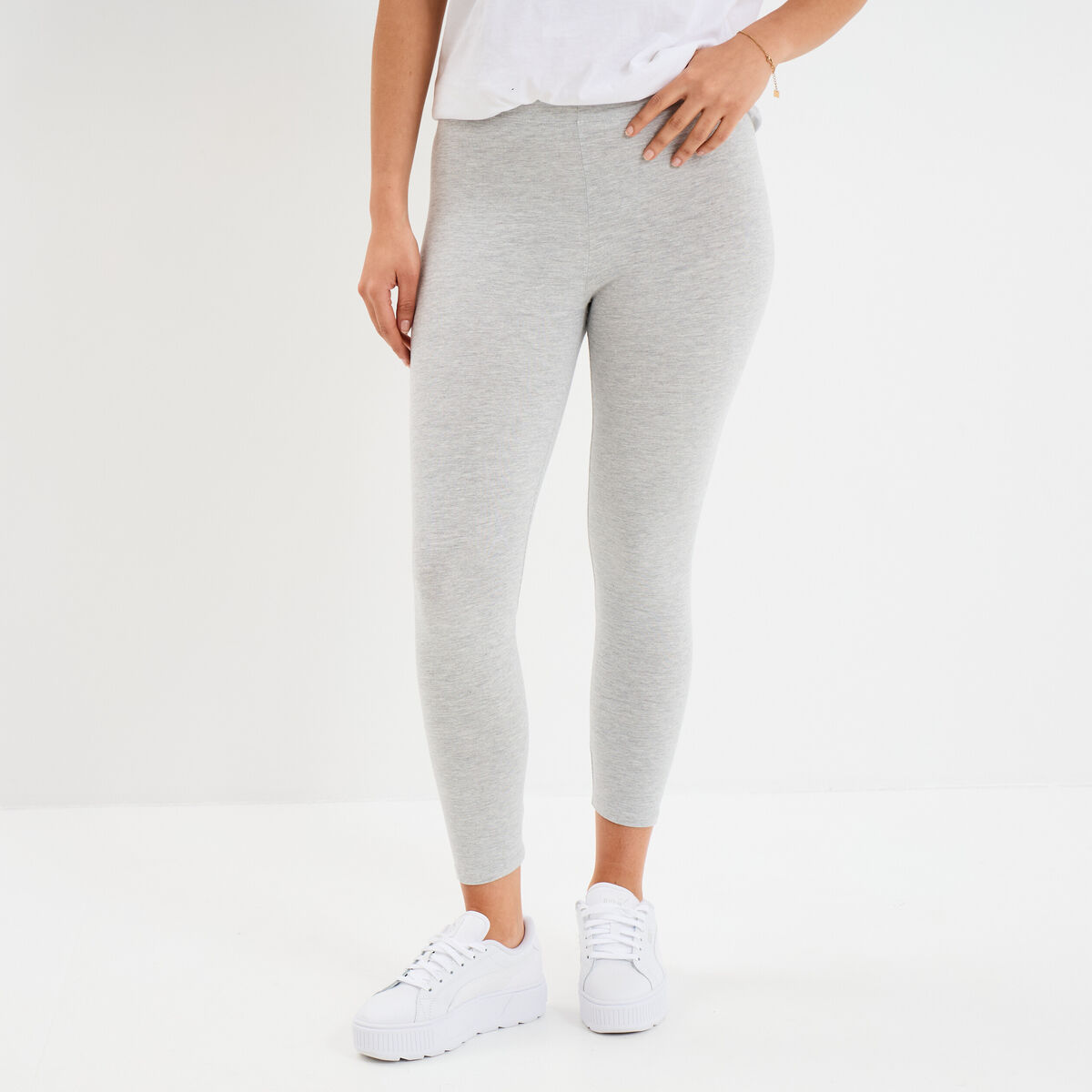 Legging 7/8 &egrave;me taille &eacute;lastiqu&eacute;e gris clair femme