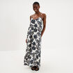 Robe longue &agrave; bretelles &eacute;vas&eacute;e coton ecru femme
