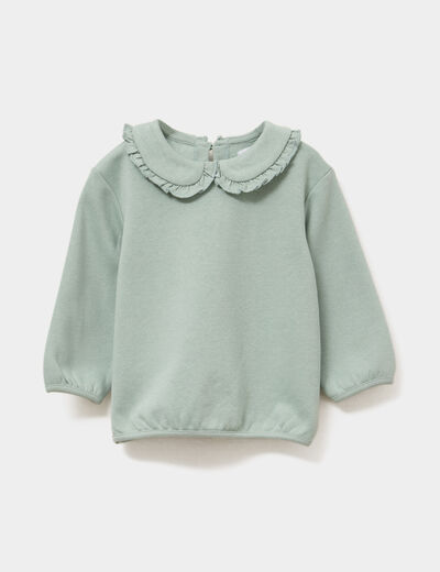 Sweat col claudine à volants vert pastel bébé fille