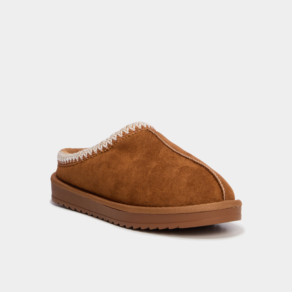 Mules fourr&eacute;es d&eacute;tails brod&eacute;s marron femme