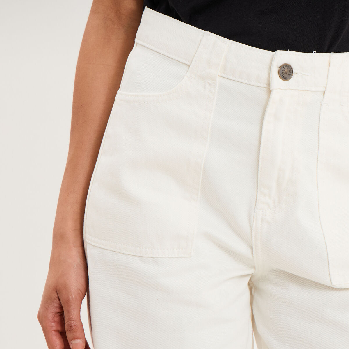 Pantalon balloon 7/8&egrave;me coton ecru femme