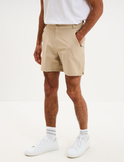 Short droit stretch poches zipp&eacute;es beige homme