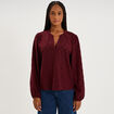 Blouse broderie anglaise manches longues violet fonc&eacute; femme