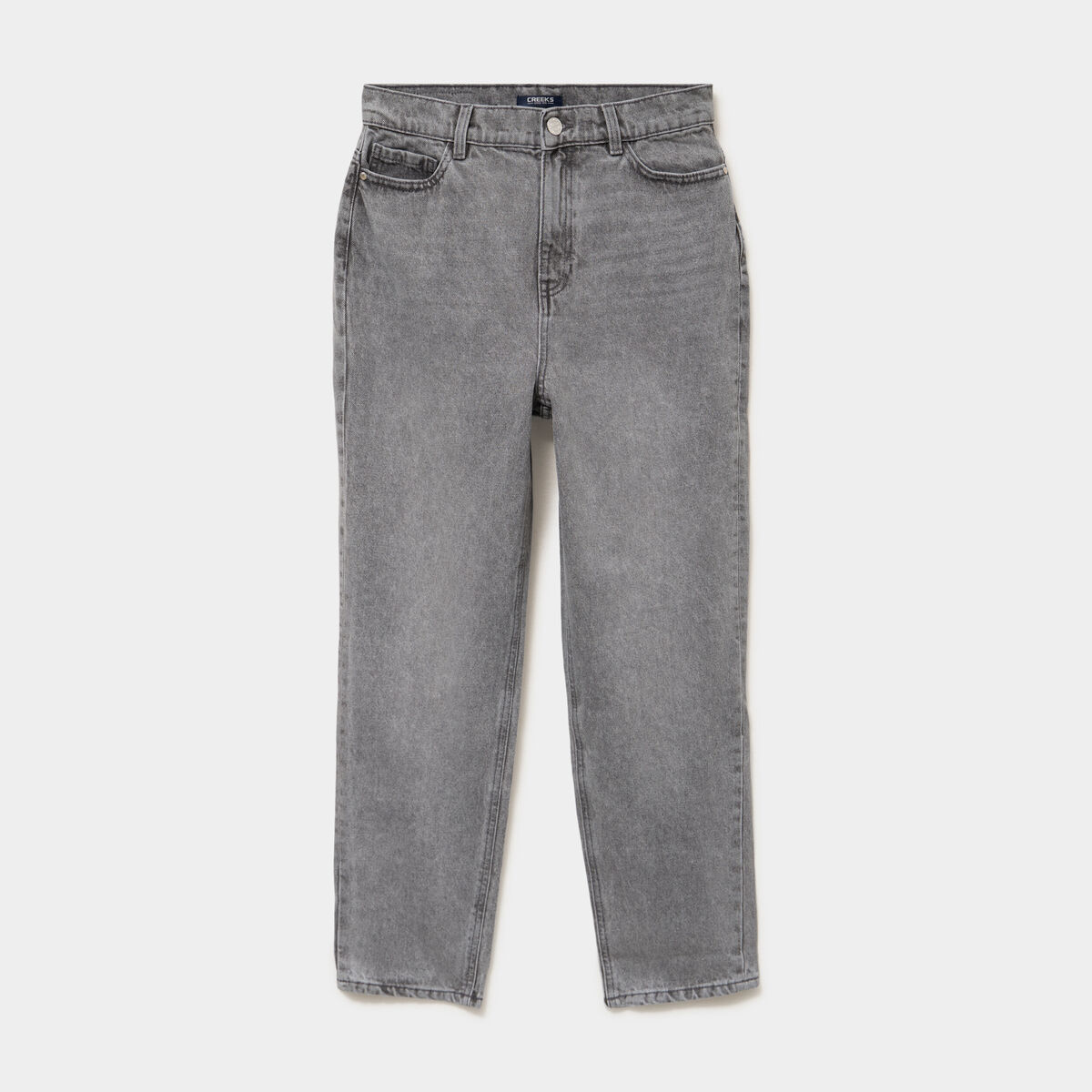 Jeans mom cropped taille haute denim gris clair femme