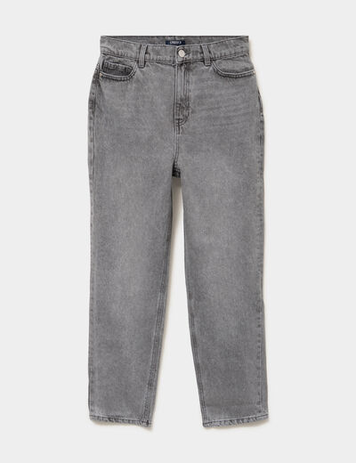 Jeans mom cropped taille haute denim gris clair femme