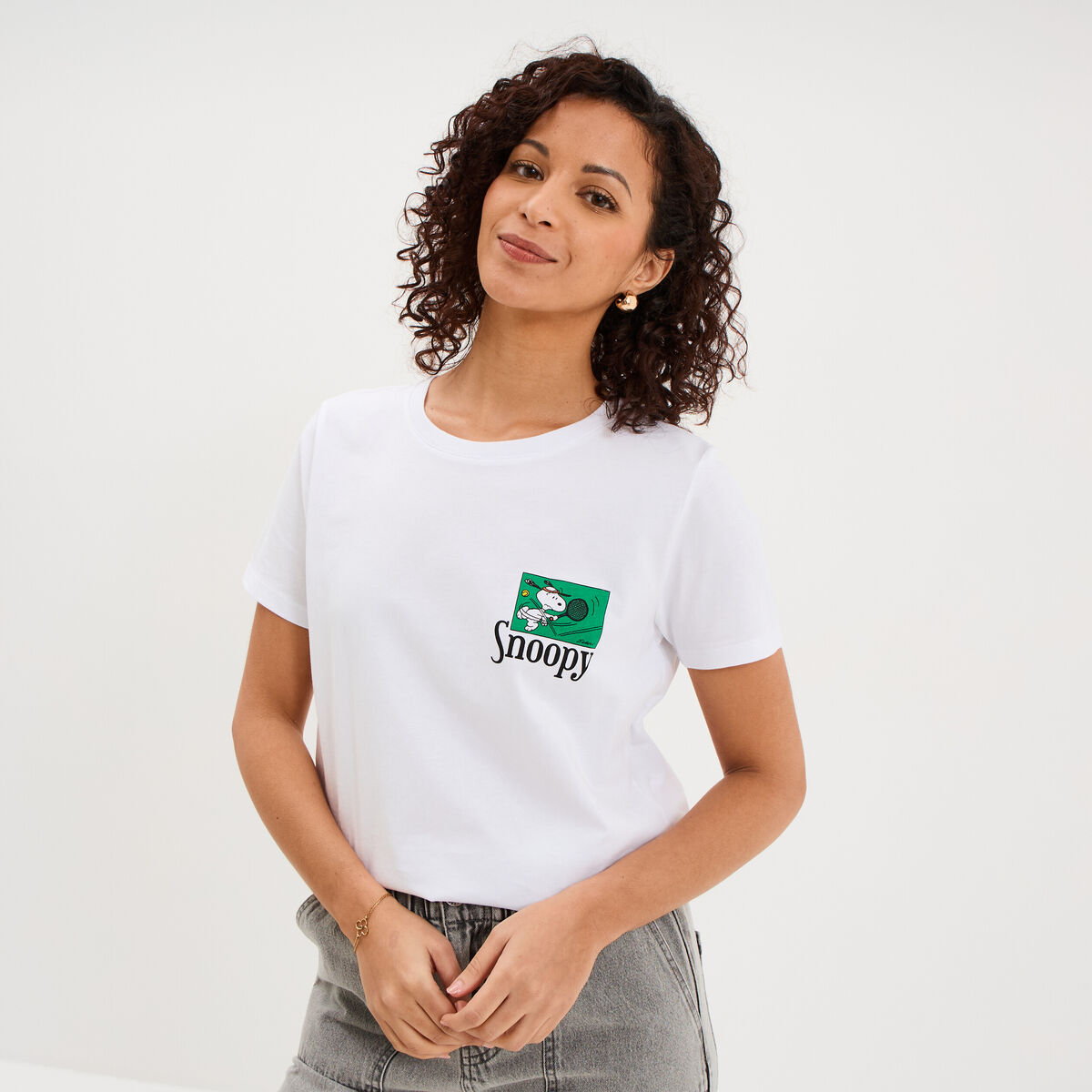 T-shirt manches courtes coton Snoopy blanc femme