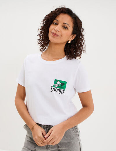 T-shirt manches courtes coton Snoopy blanc femme
