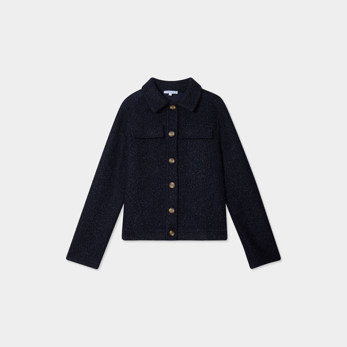Veste bouclette boutonn&eacute;e bleu marine femme