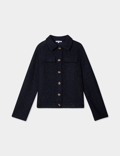Veste bouclette boutonnée bleu marine femme