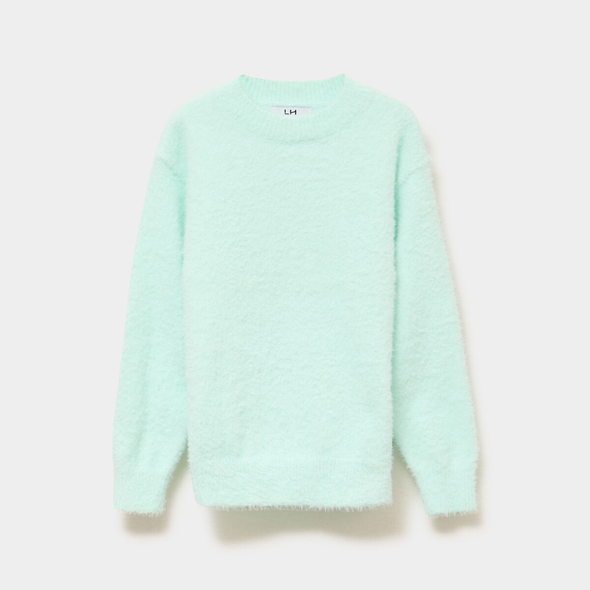 Pull mailles duveteuses manches longues vert clair fille