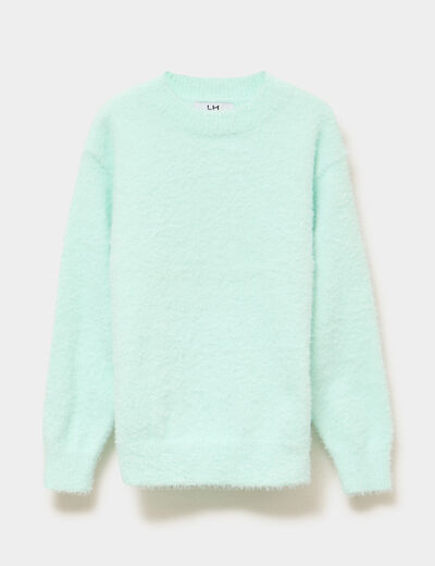 Pull mailles duveteuses manches longues vert clair fille