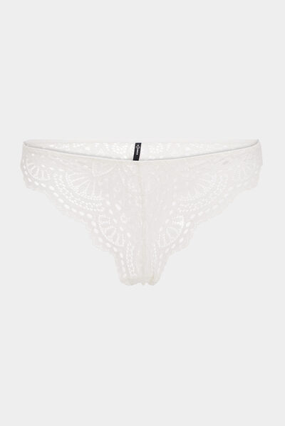 Tanga en dentelle blanc femme