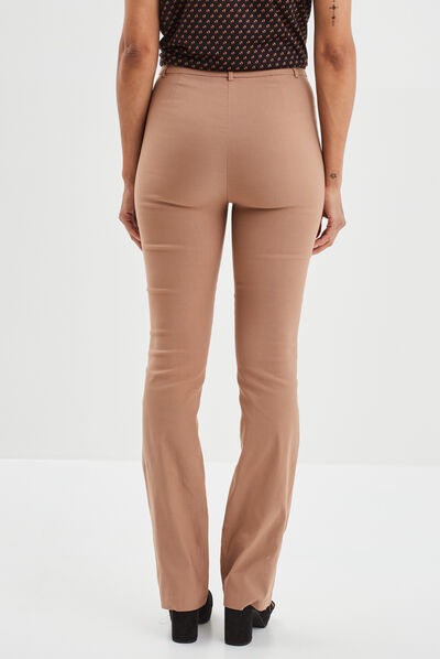 Pantalon city bootcut taille haute marron clair femme