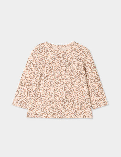 T-shirt manches longues col rond coton creme bébé fille