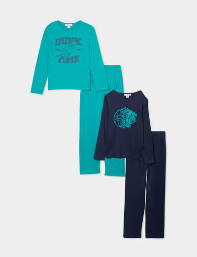 Lot 2 ensembles pyjamas 2 pièces coton vert garçon