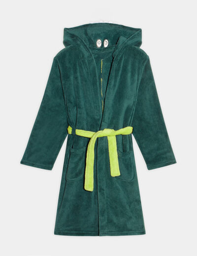 Peignoir ceinturé à capuche vert garçon