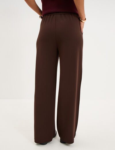 Pantalon &agrave; ponts flare effet cr&ecirc;pe marron fonc&eacute; femme