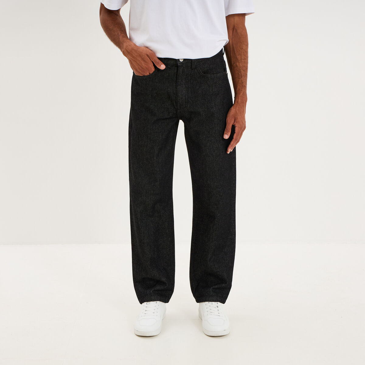 Jean relaxed 5 poches coton denim noir homme