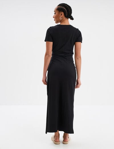 Robe midi taille effet noué coton noir femme