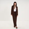 Blazer col tailleur manches longues marron fonc&eacute; femme