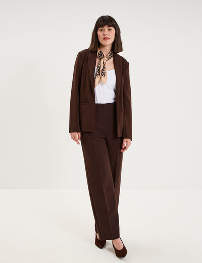 Blazer col tailleur manches longues marron fonc&eacute; femme