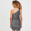 Robe métallisée moulante asymétrique noir femme
