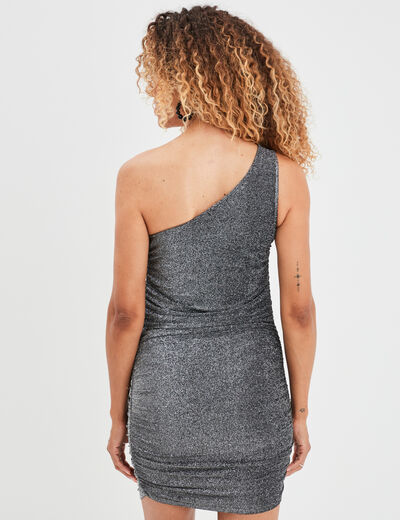 Robe métallisée moulante asymétrique noir femme