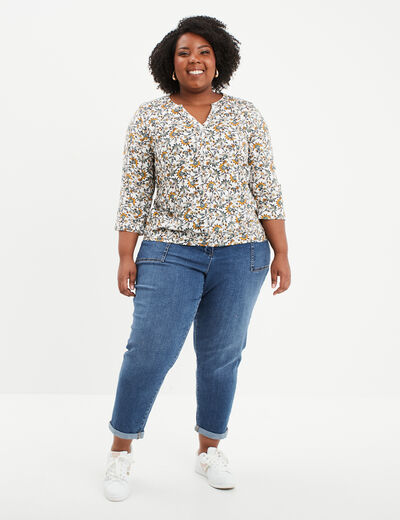 Blouse manches 3/4 retroussables ecru femme grande taille