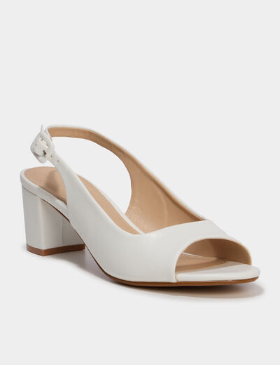 Sandales &agrave; talons 5 cm bouts ouverts blanc femme