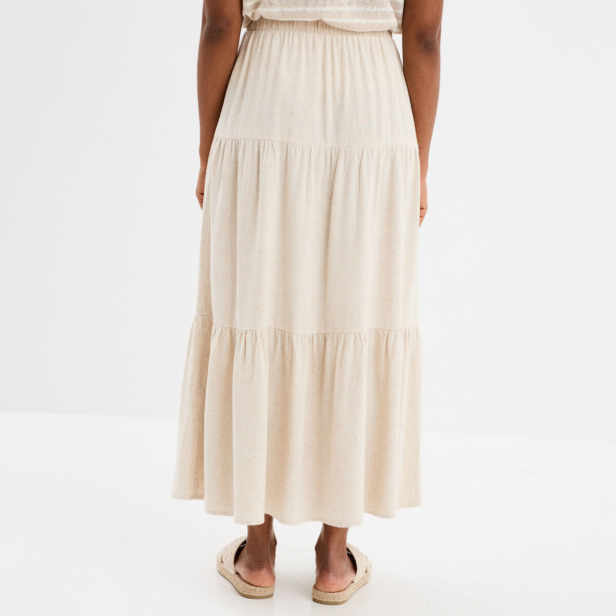 Jupe midi évasée lin mélangé beige femme