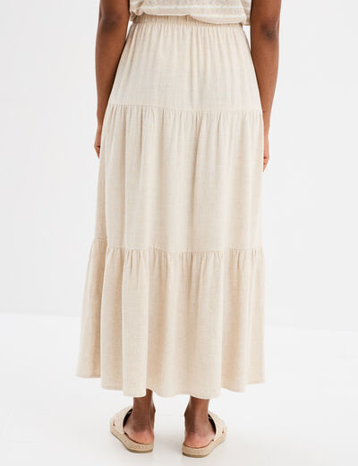 Jupe midi évasée lin mélangé beige femme