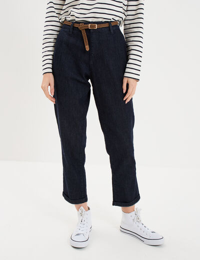 Jean chino droit avec ceinture denim brut femme