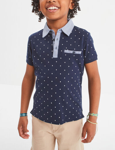 Polo manches courtes 1 poche bleu marine garçon