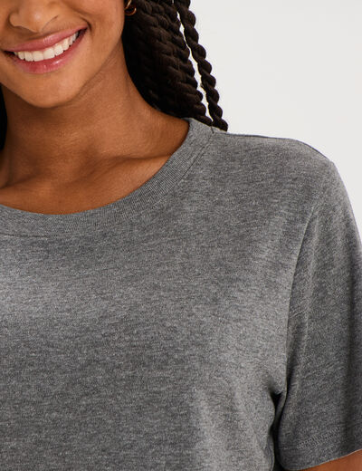 T-shirt col rond manches courtes coton gris femme