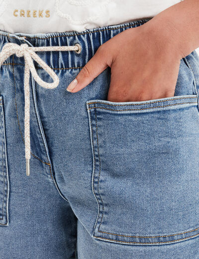 Jean droit taille élastiquée 7/8ème denim stone femme