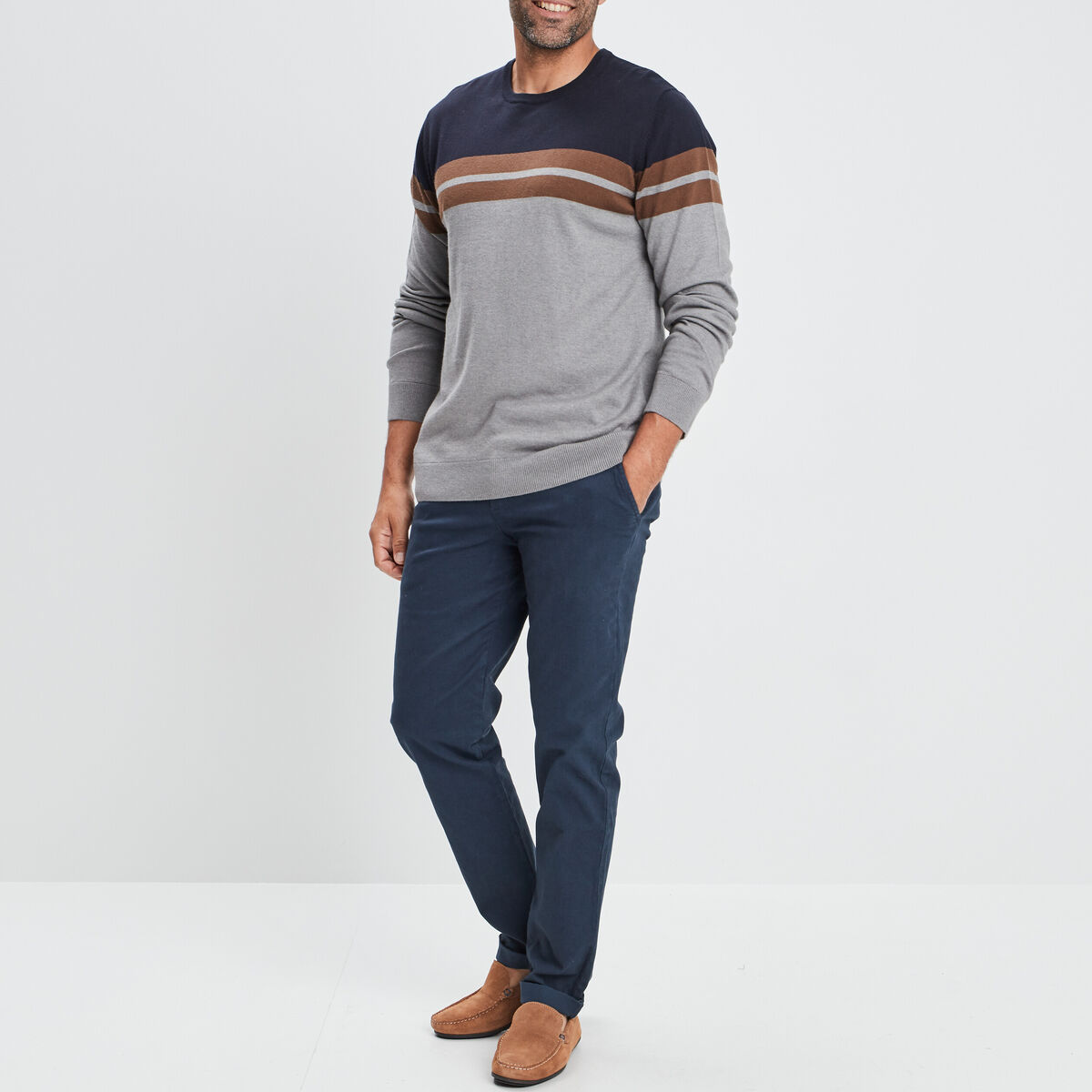 Pull manches longues gris homme